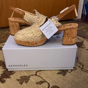 AEROSOLES Santina Women's Natural Raffia Platform Slingbacks
